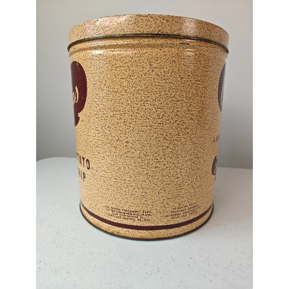 Vintage Charles Chips Potato Chip 1 LB Tin Can With Lid And Dual Location Text